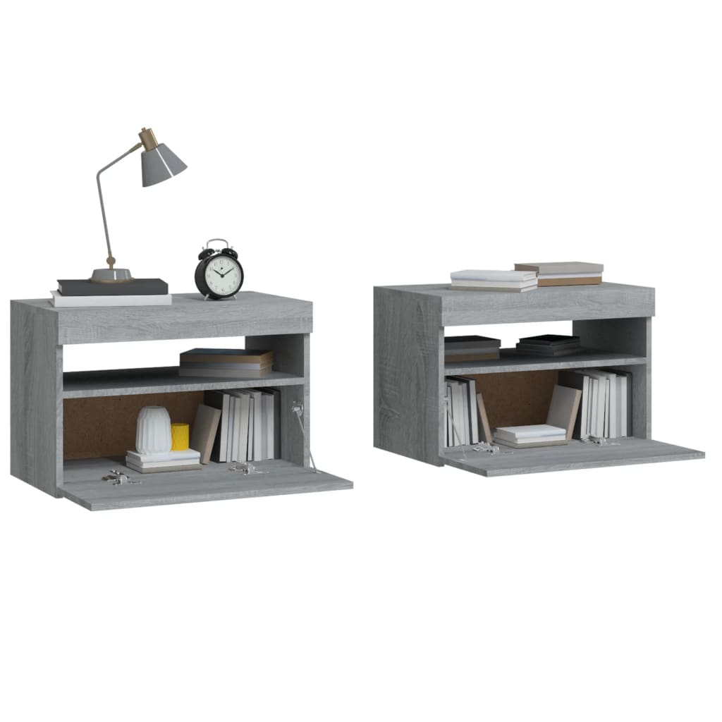 Grey Sonoma LED Bedside Cabinets 2 pcs - Modern Bedroom Storage