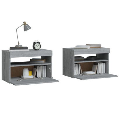 Grey Sonoma LED Bedside Cabinets 2 pcs - Modern Bedroom Storage