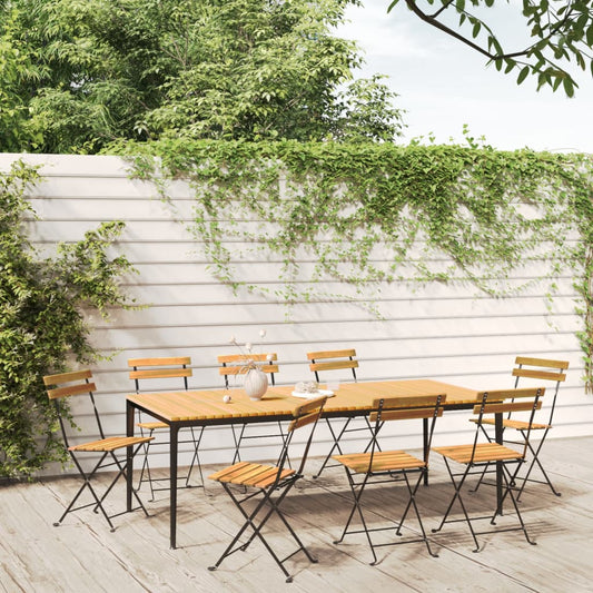 8 Pc Acacia & Steel Folding Garden Chairs Set - Durable & Stylish