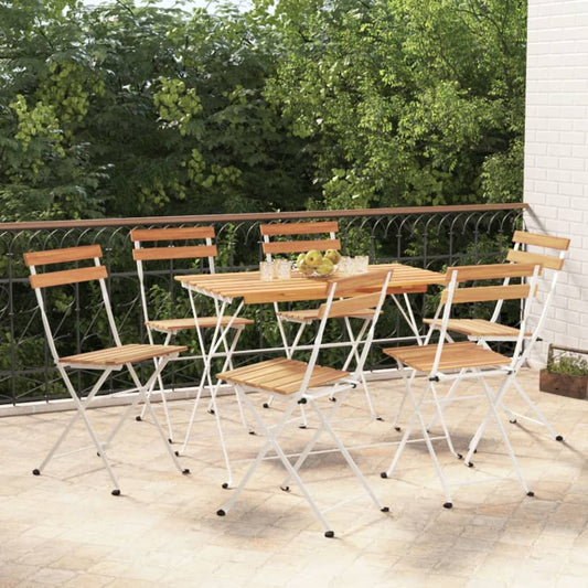 6-Piece Solid Acacia Wood & Steel Folding Bistro Chairs Set