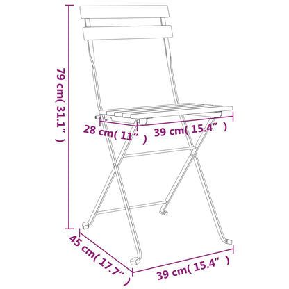8-Piece Solid Wood & Steel Folding Bistro Chairs - Acacia Finish