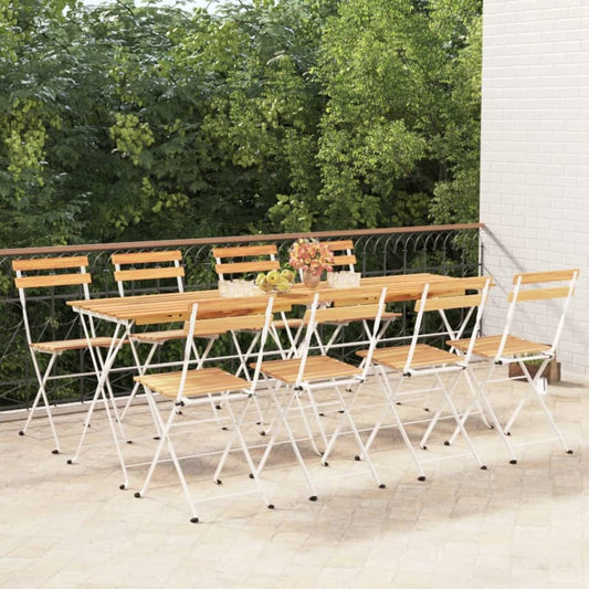 8-Piece Solid Wood & Steel Folding Bistro Chairs - Acacia Finish