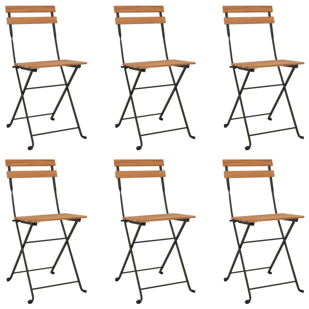 6-Piece Folding Bistro Chairs - Teak Wood & Steel Construction