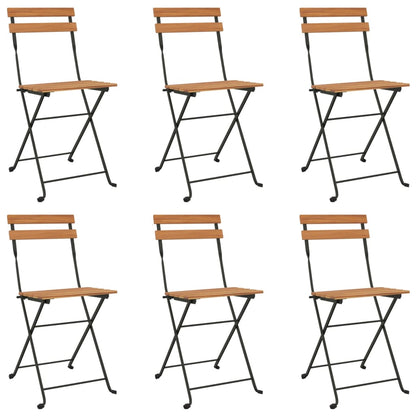 6-Piece Folding Bistro Chairs - Teak Wood & Steel Construction
