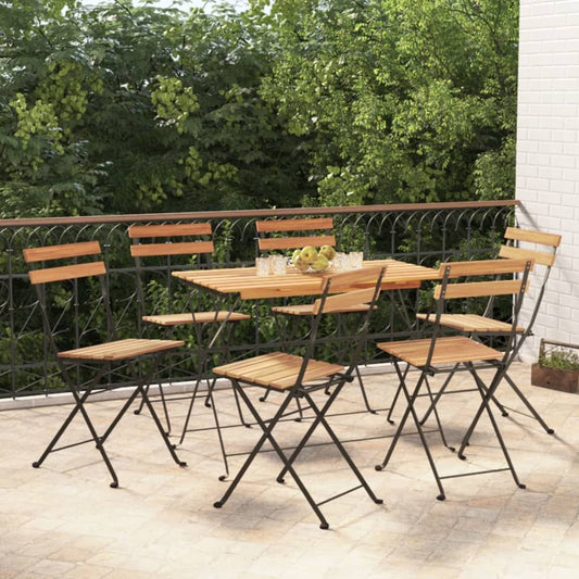 6-Piece Folding Bistro Chairs - Teak Wood & Steel Construction