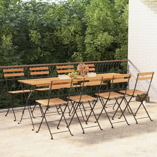 8-Piece Teak and Steel Folding Bistro Chairs Set