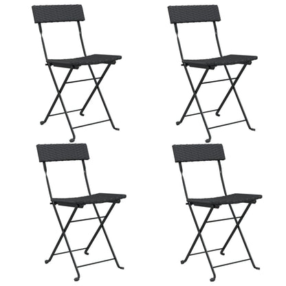 4-Piece Black Poly Rattan Folding Bistro Chairs - Steel Frame