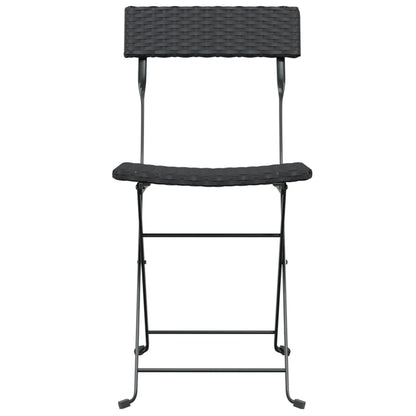 4-Piece Black Poly Rattan Folding Bistro Chairs - Steel Frame