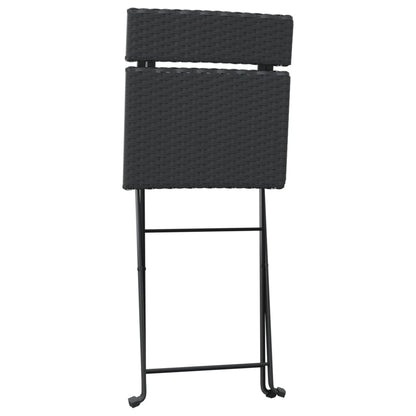 4-Piece Black Poly Rattan Folding Bistro Chairs - Steel Frame