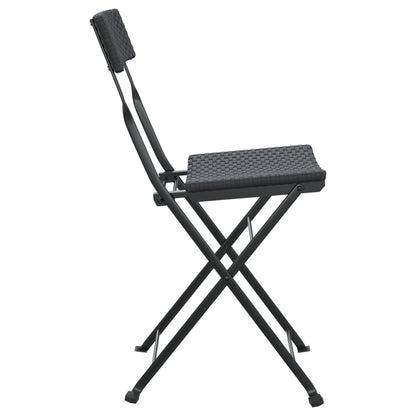 4-Piece Black Poly Rattan Folding Bistro Chairs - Steel Frame