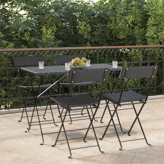 4-Piece Black Poly Rattan Folding Bistro Chairs - Steel Frame