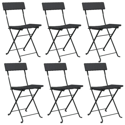 Set of 6 Black Poly Rattan & Steel Folding Bistro Chairs
