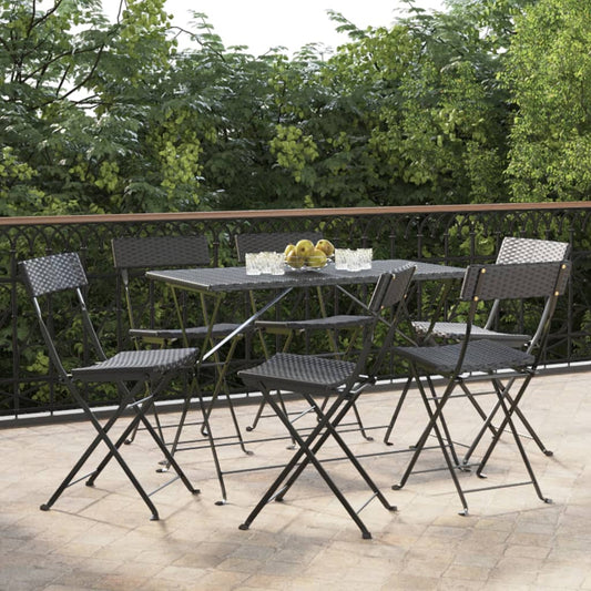 Set of 6 Black Poly Rattan & Steel Folding Bistro Chairs