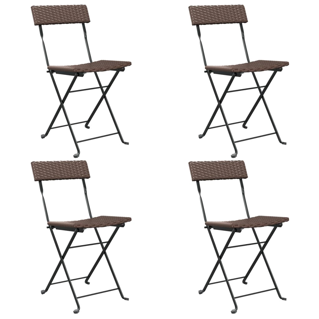 4-Piece Brown Poly Rattan & Steel Folding Bistro Chairs Set