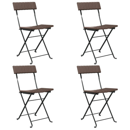 4-Piece Brown Poly Rattan & Steel Folding Bistro Chairs Set