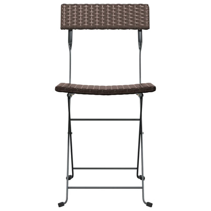 4-Piece Brown Poly Rattan & Steel Folding Bistro Chairs Set