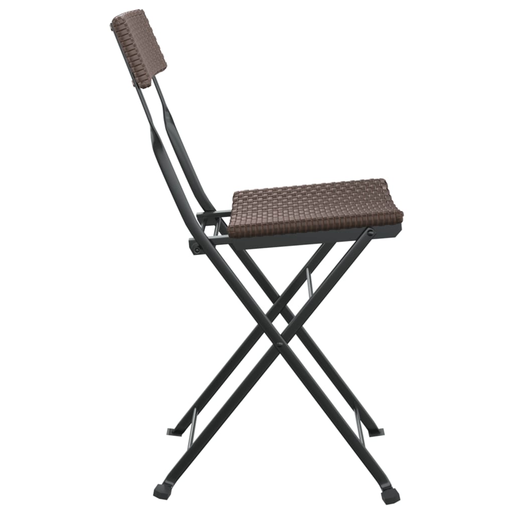 4-Piece Brown Poly Rattan & Steel Folding Bistro Chairs Set