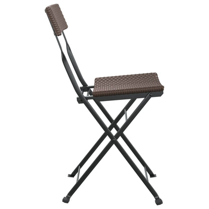 4-Piece Brown Poly Rattan & Steel Folding Bistro Chairs Set