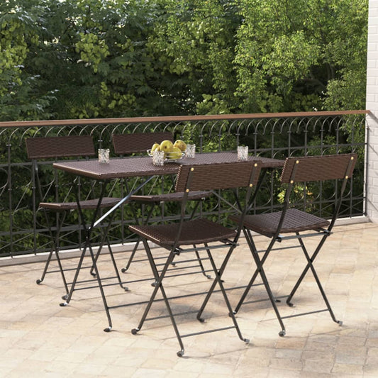 4-Piece Brown Poly Rattan & Steel Folding Bistro Chairs Set