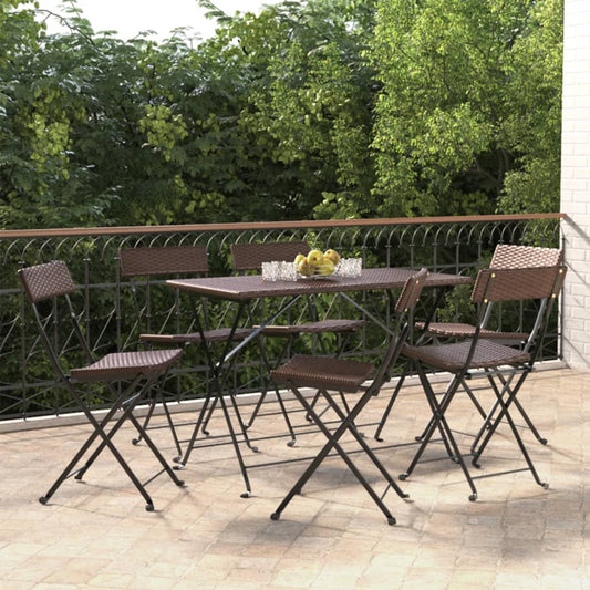 6-Piece Brown Poly Rattan & Steel Folding Bistro Chairs Set