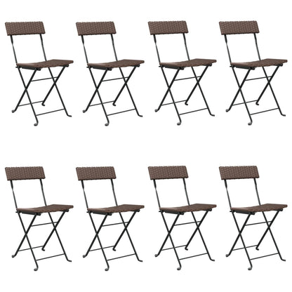 8-Piece Brown Poly Rattan & Steel Folding Bistro Chairs Set