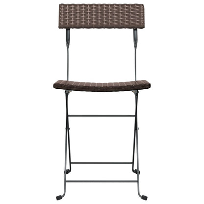 8-Piece Brown Poly Rattan & Steel Folding Bistro Chairs Set