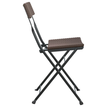 8-Piece Brown Poly Rattan & Steel Folding Bistro Chairs Set