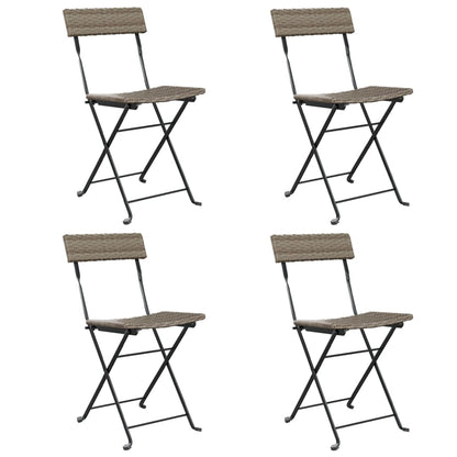 4-Piece Grey Poly Rattan & Steel Folding Bistro Chairs Set