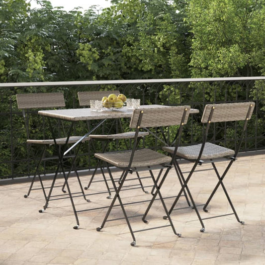 4-Piece Grey Poly Rattan & Steel Folding Bistro Chairs Set