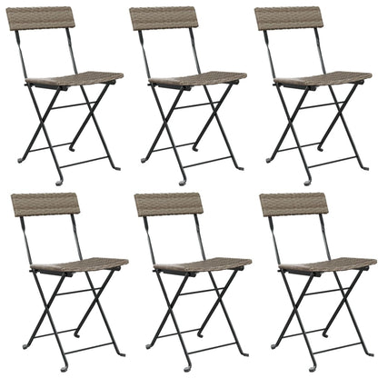 6-Piece Grey Poly Rattan & Steel Folding Bistro Chairs Set
