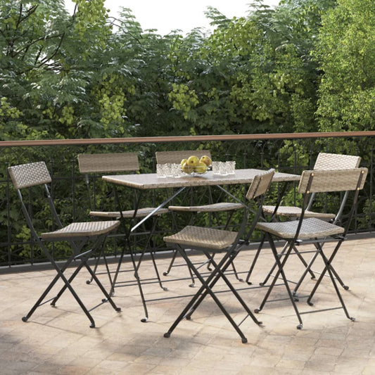 6-Piece Grey Poly Rattan & Steel Folding Bistro Chairs Set