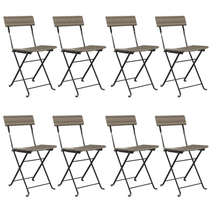 8 Grey Poly Rattan & Steel Folding Bistro Chairs - Stylish & Durable