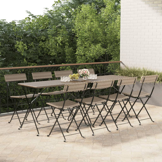 8 Grey Poly Rattan & Steel Folding Bistro Chairs - Stylish & Durable
