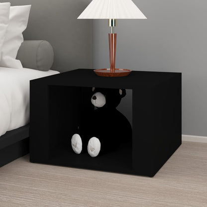 Sleek Black Engineered Wood Bedside Table - 57x55x36 cm
