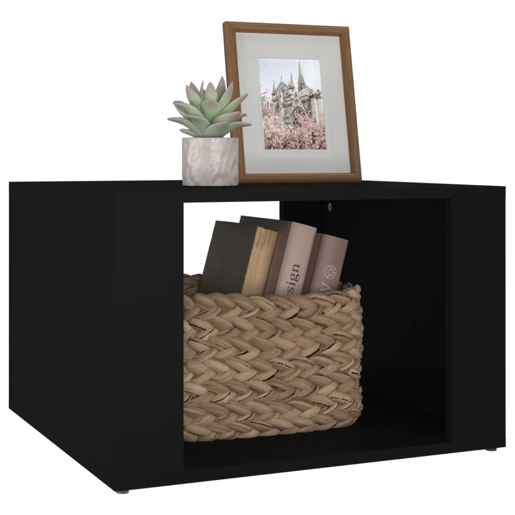 Sleek Black Engineered Wood Bedside Table - 57x55x36 cm