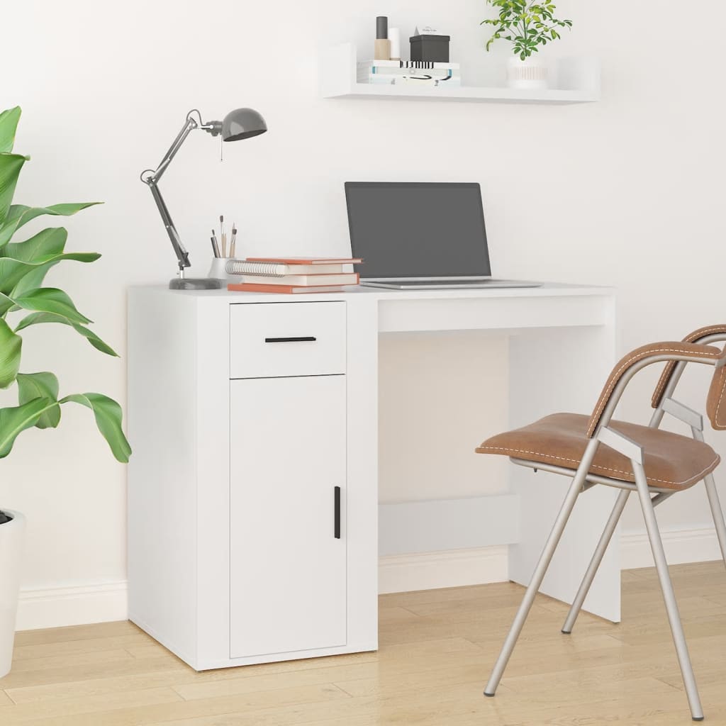 White Engineered Wood Desk, 100x49x75 cm - Sleek & Modern Design