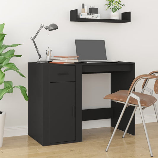 Sleek Black Engineered Wood Desk - 100x49x75 cm