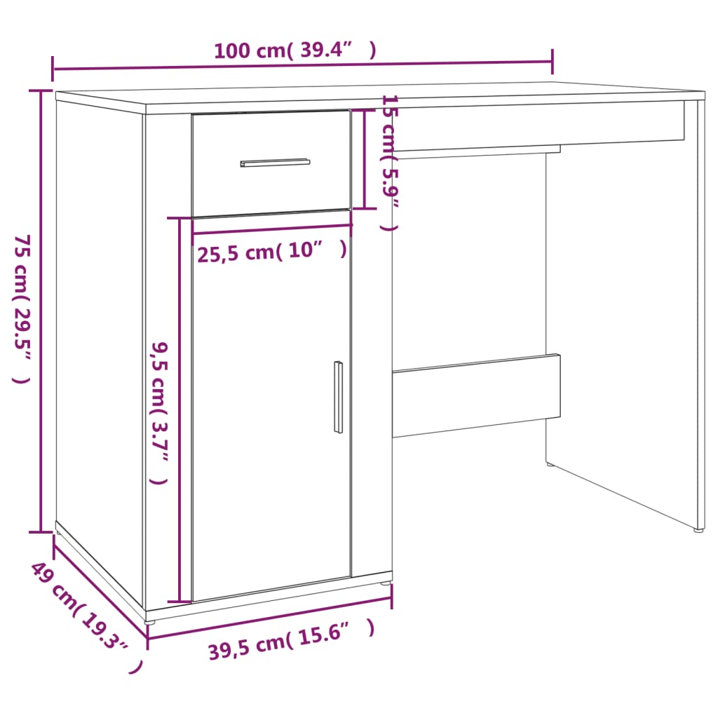 Sonoma Oak Desk 100x49x75 cm, Engineered Wood