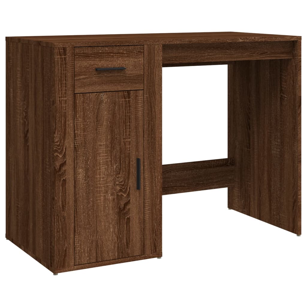 Brown Oak Desk - 100x49x75 cm Engineered Wood Office Table