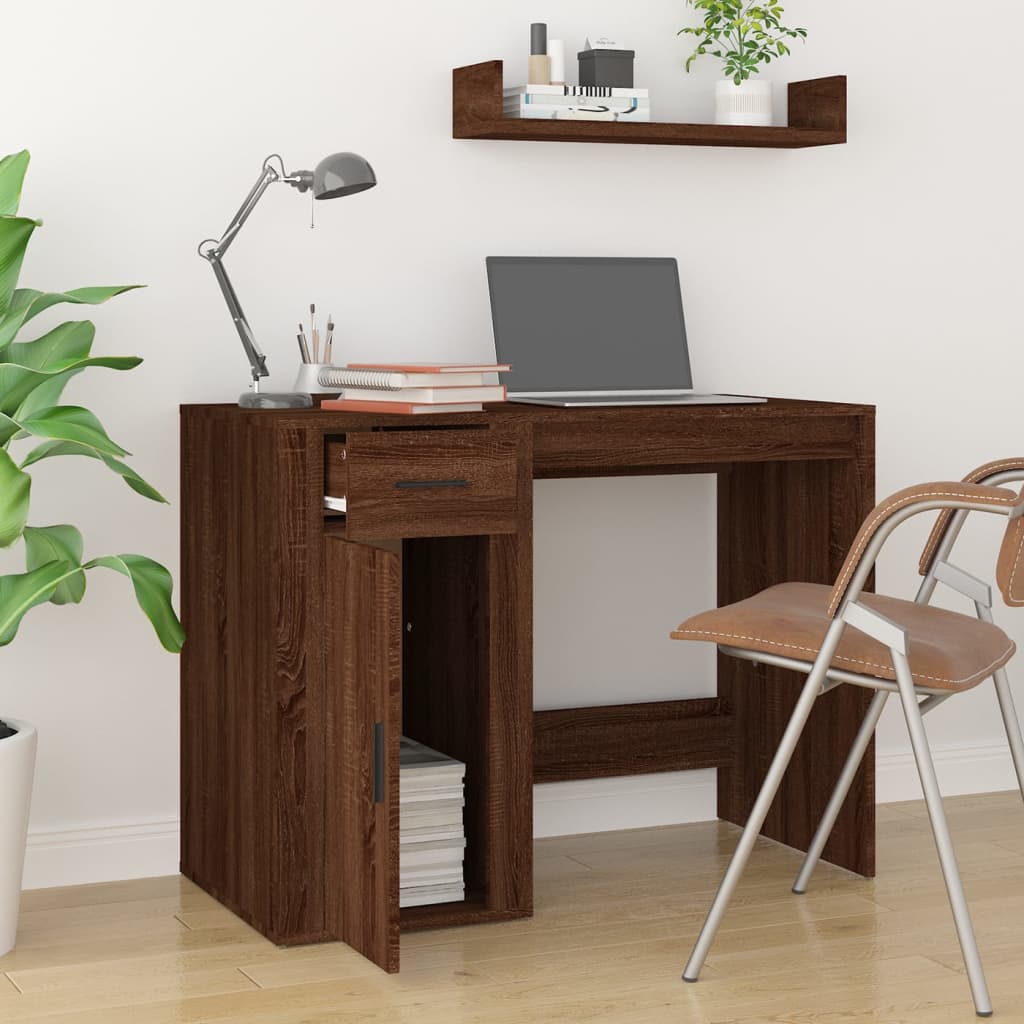 Brown Oak Desk - 100x49x75 cm Engineered Wood Office Table