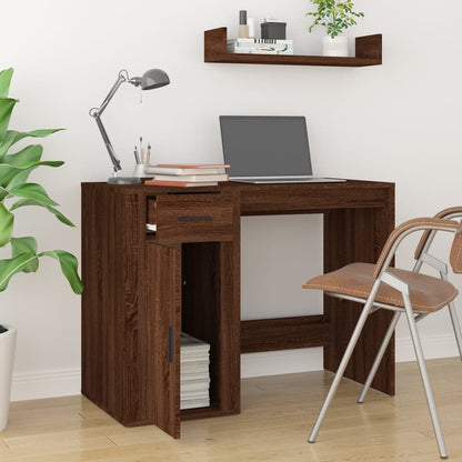 Brown Oak Desk - 100x49x75 cm Engineered Wood Office Table