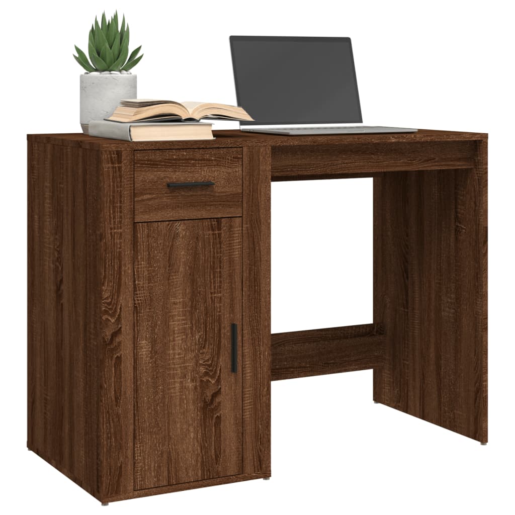 Brown Oak Desk - 100x49x75 cm Engineered Wood Office Table