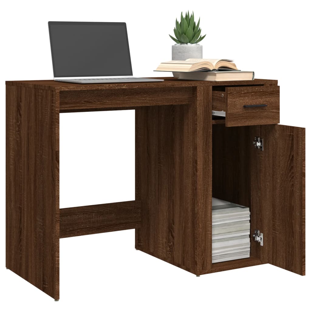 Brown Oak Desk - 100x49x75 cm Engineered Wood Office Table