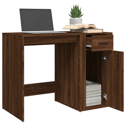 Brown Oak Desk - 100x49x75 cm Engineered Wood Office Table