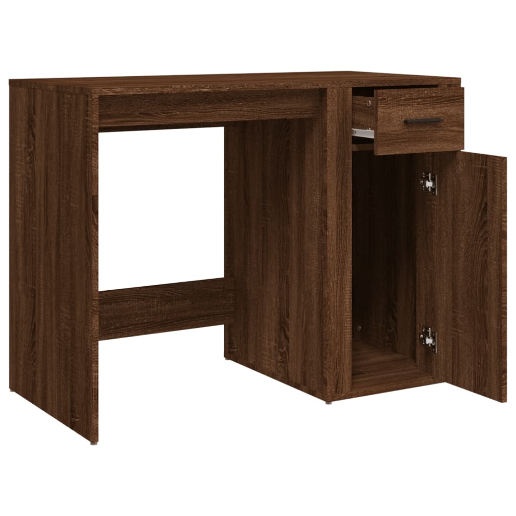 Brown Oak Desk - 100x49x75 cm Engineered Wood Office Table