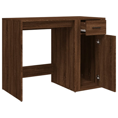 Brown Oak Desk - 100x49x75 cm Engineered Wood Office Table