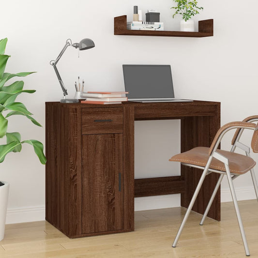 Brown Oak Desk - 100x49x75 cm Engineered Wood Office Table