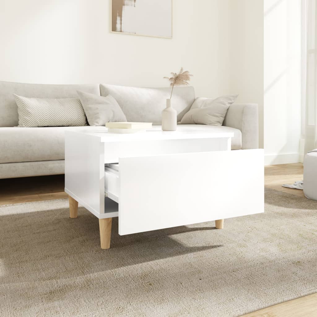High Gloss White Side Table 50x46x35 cm - Engineered Wood