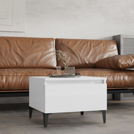 High Gloss White Side Table - 50x46x35 cm, Engineered Wood