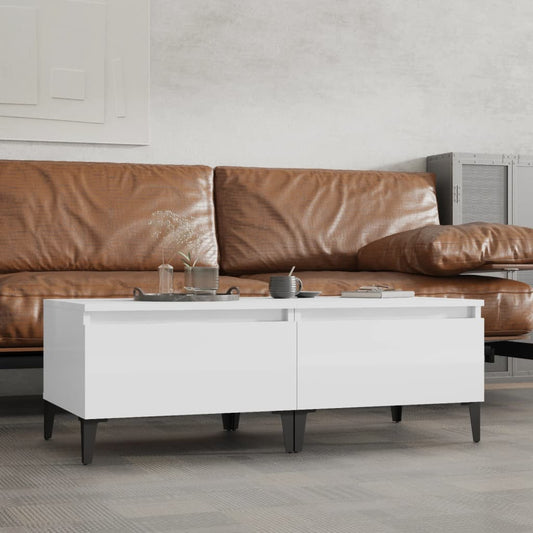 Set of 2 High Gloss White Side Tables - 50x46x35 cm Engineered Wood